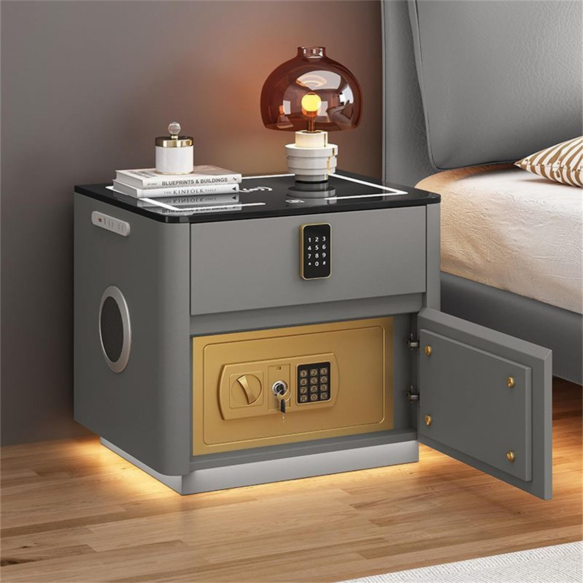 Light Gray Nightstand with Charging Station and USB Ports D812249