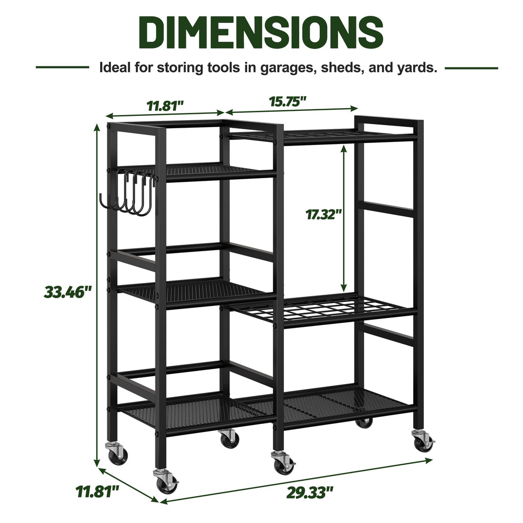 Garden Tool Organizer with 6 Wheels & Hooks B195383