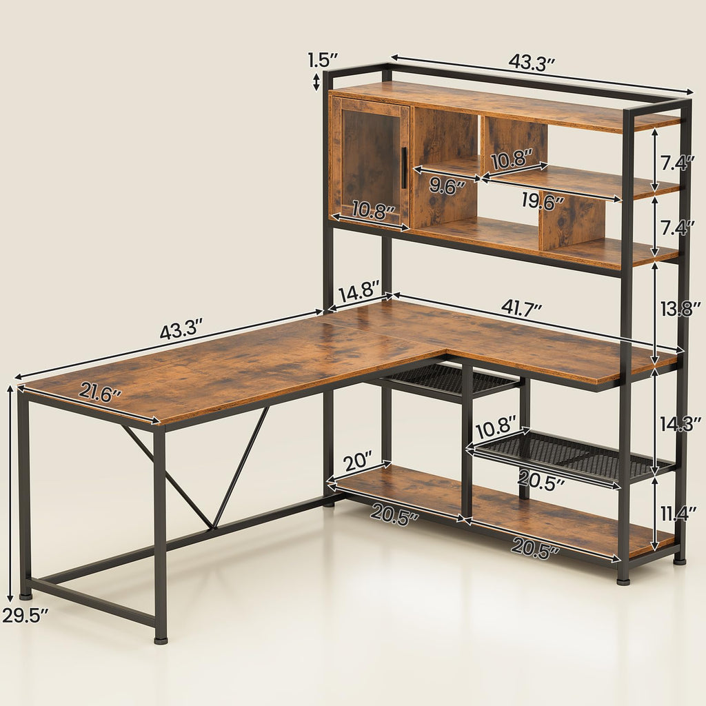 L Shaped Computer Desk with Storage Shelves V7891