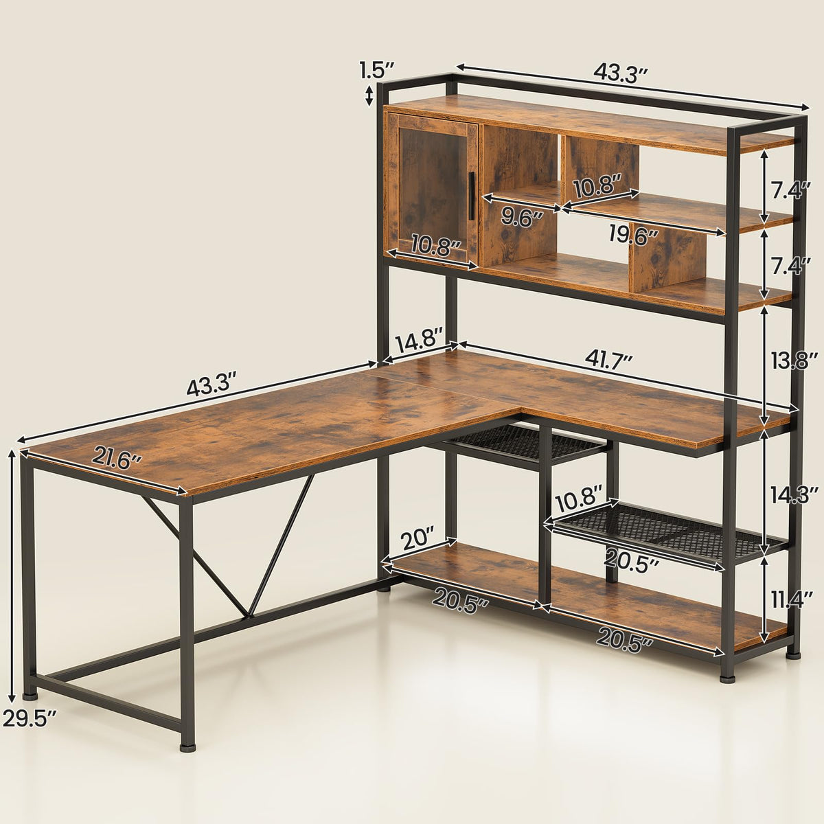 L Shaped Computer Desk with Storage Shelves V7891