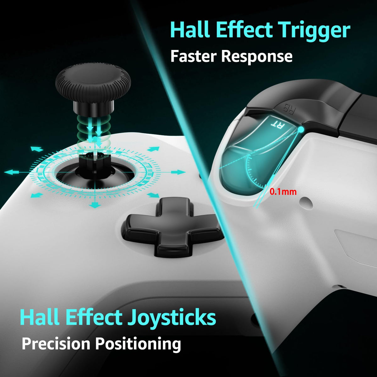 Wired Gamepad with Hall Effect Joysticks Turbo Dual Vibration 3.5mm Headphone Jack White 7.2ft G4561