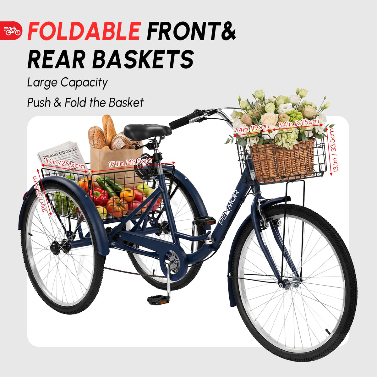 24/26 Inch 7 Speed Adult Tricycle with Folding Basket Y408