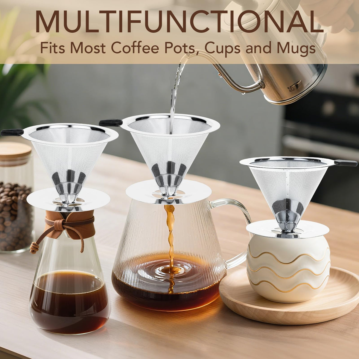 Pour Over Coffee Dripper with Reusable Stainless Steel Filter E9386