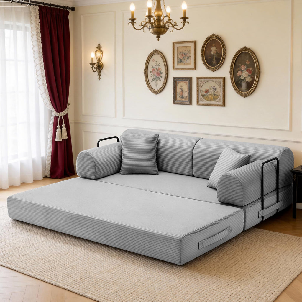 Light Gray Corduroy Convertible Sofa Bed G629