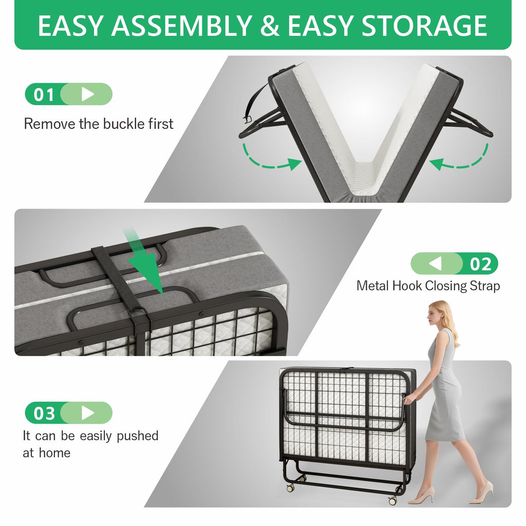 Folding Twin XL Size Bed with Memory Foam Mattress G6464