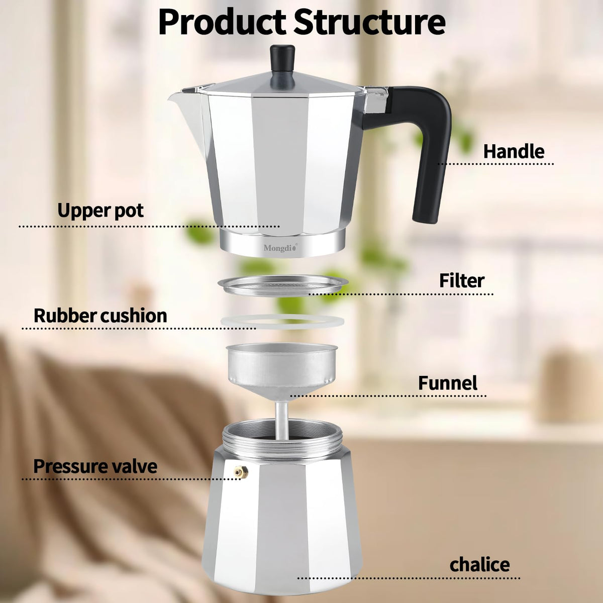 Stovetop Espresso Maker Moka Pot 10 oz Silver A302997