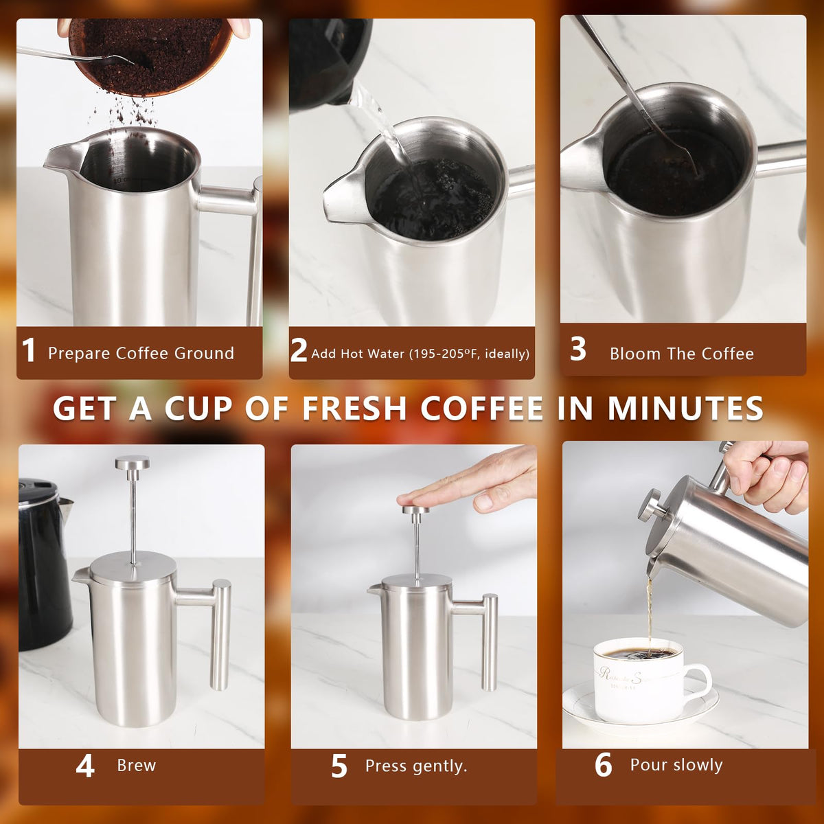 12 OZ Stainless Steel French Press Coffee Maker D3462