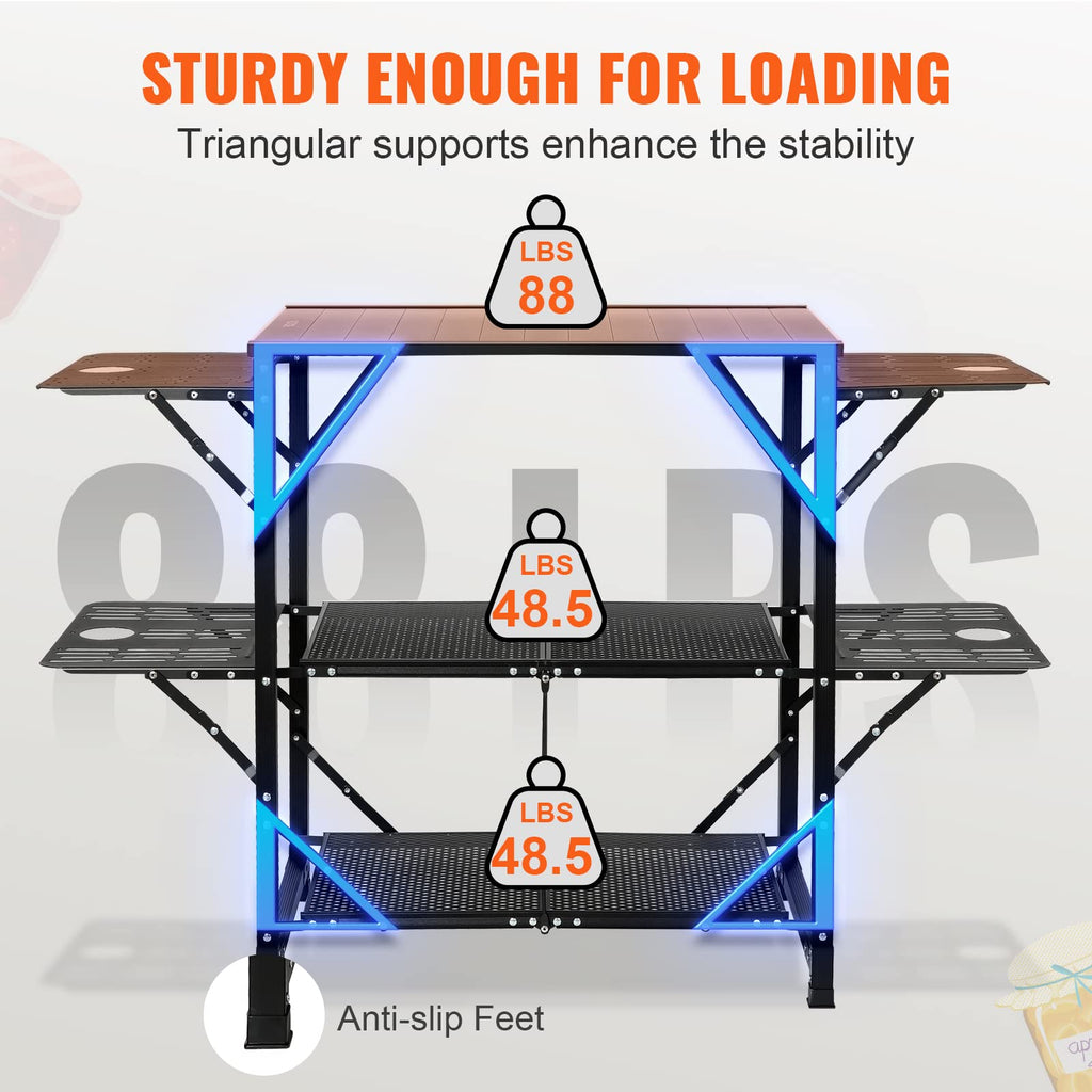 Aluminum Folding Camping Kitchen Table with 2 Shelves K182