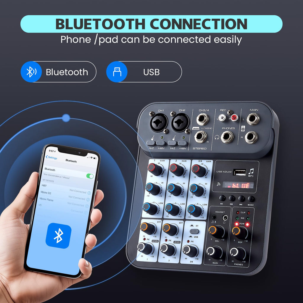4 Channel DJ Audio Mixer with XLR 1/4" Interface A7164