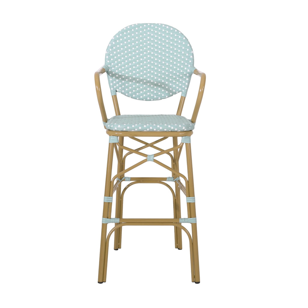 Teal Bamboo Print Wicker Aluminum Bar Stools Set of 2 E66333
