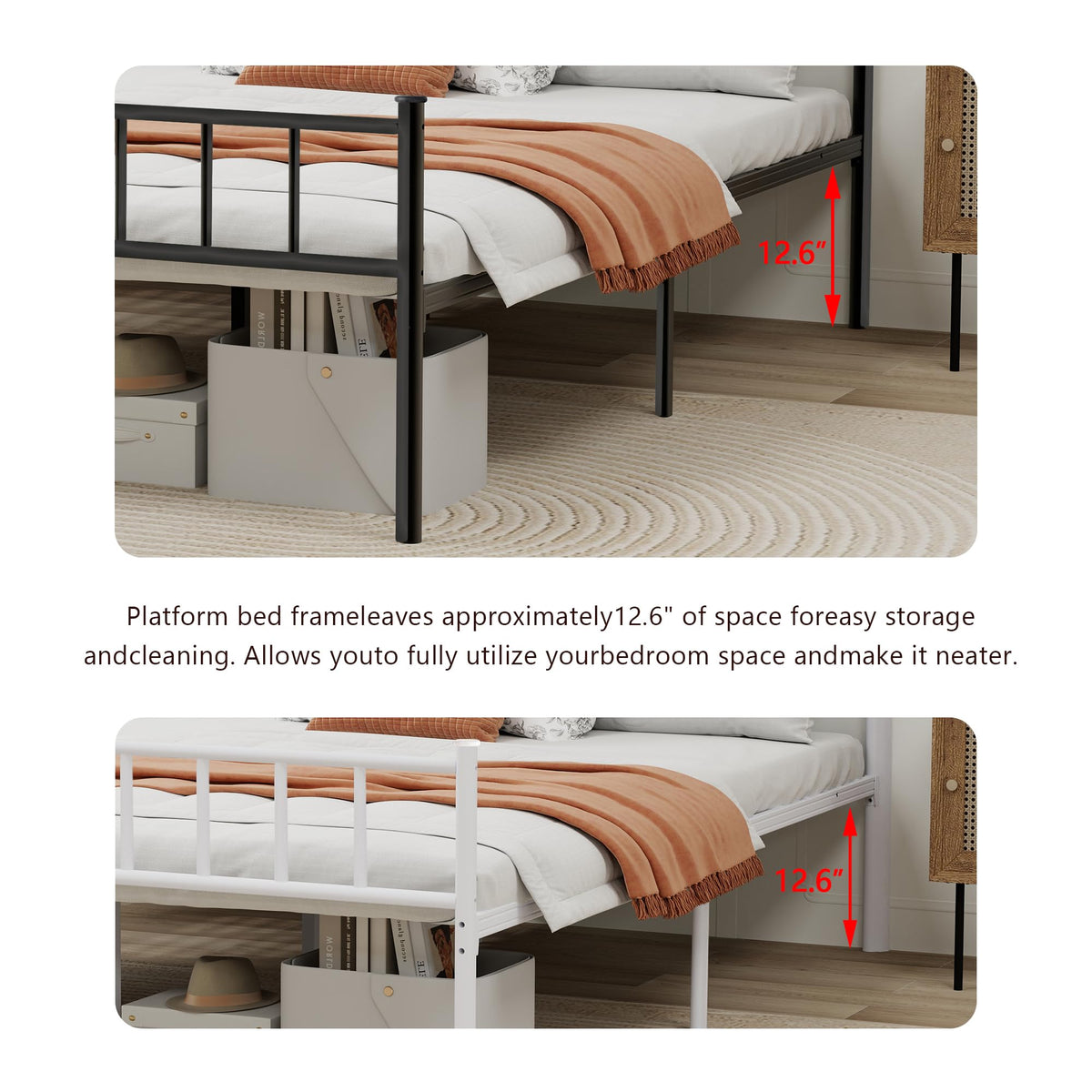 Black Full Size Metal Platform Bed Frame N7019