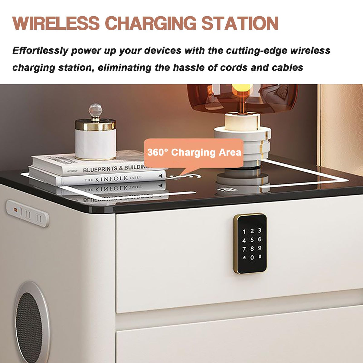 Light Gray Nightstand with Charging Station and USB Ports D812249