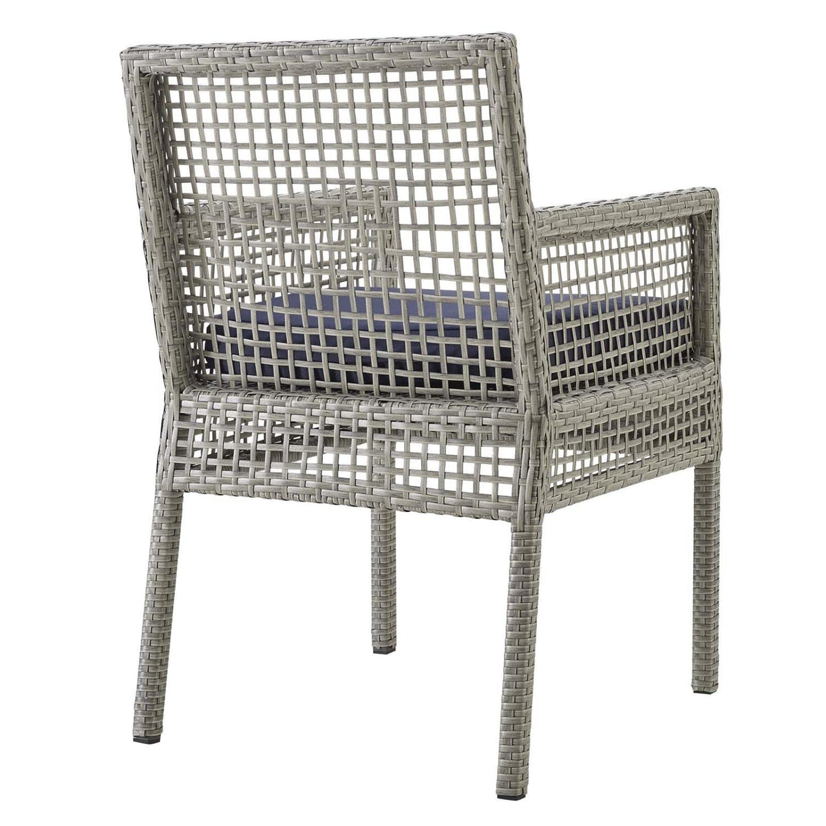 Gray Navy Wicker Rattan Outdoor Dining Arm Chair with Cushion D1537