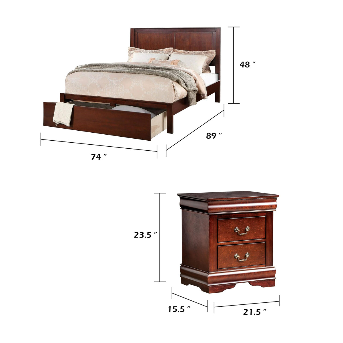 California King Bedroom Set 3 Piece with 2 Nightstands O54086