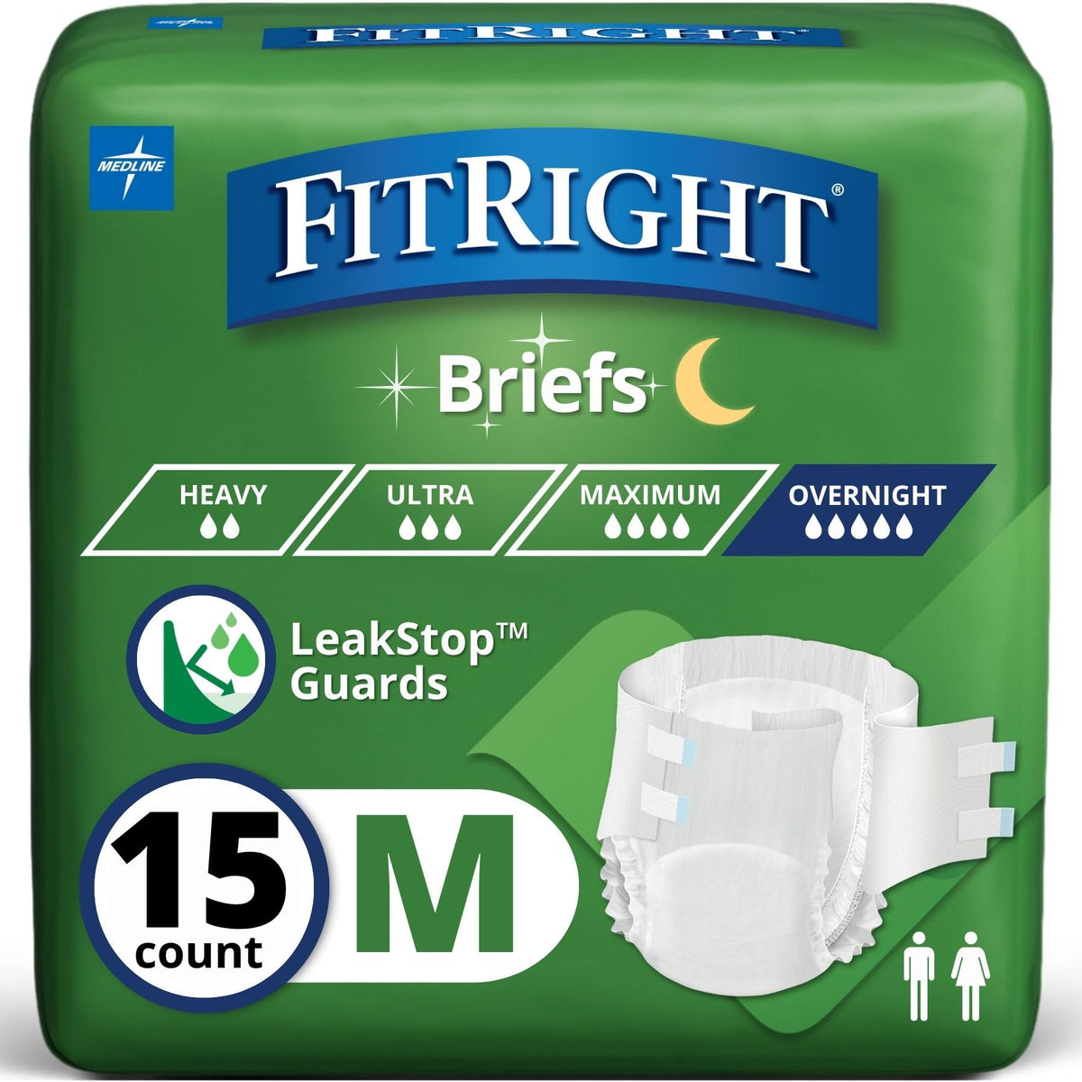 Adult Incontinence Briefs with Tabs, Medium, 15 Count H300