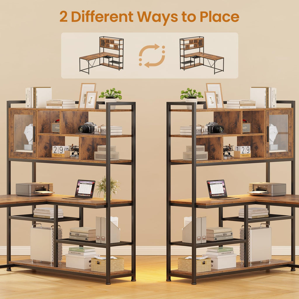 L Shaped Computer Desk with Storage Shelves V7891