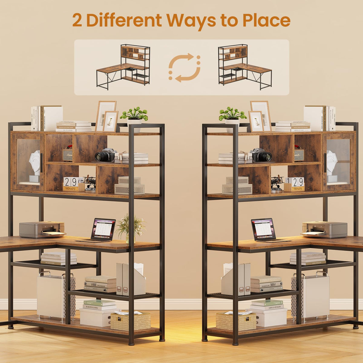 L Shaped Computer Desk with Storage Shelves V7891