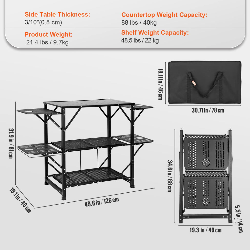 Aluminum Folding Camping Kitchen Table with 2 Shelves K182