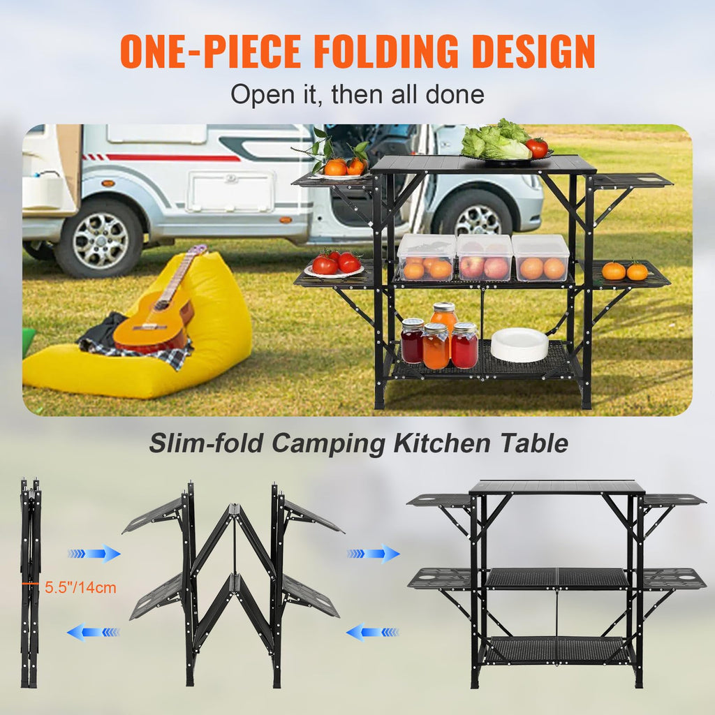 Aluminum Folding Camping Kitchen Table with 2 Shelves K182