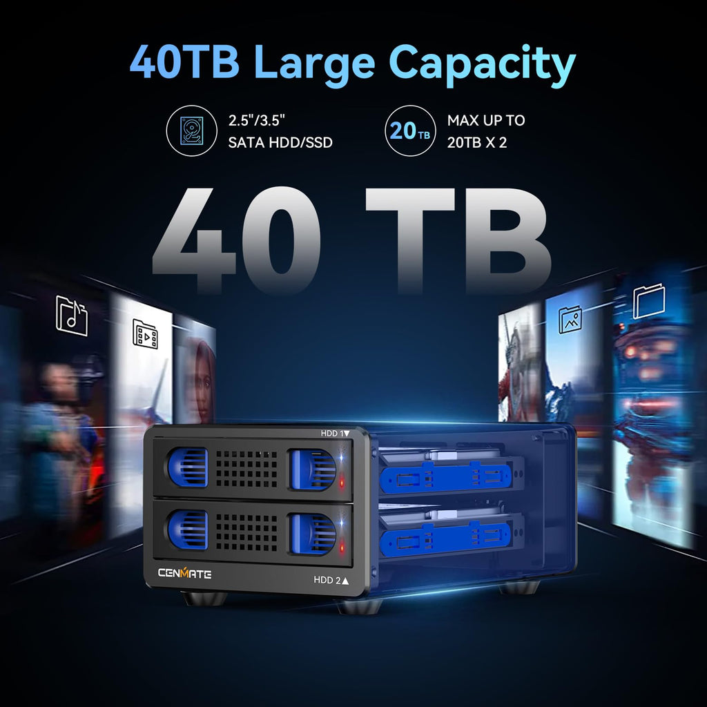 Aluminum 2 Bay Hard Drive Enclosure with Cooling Fan Y852