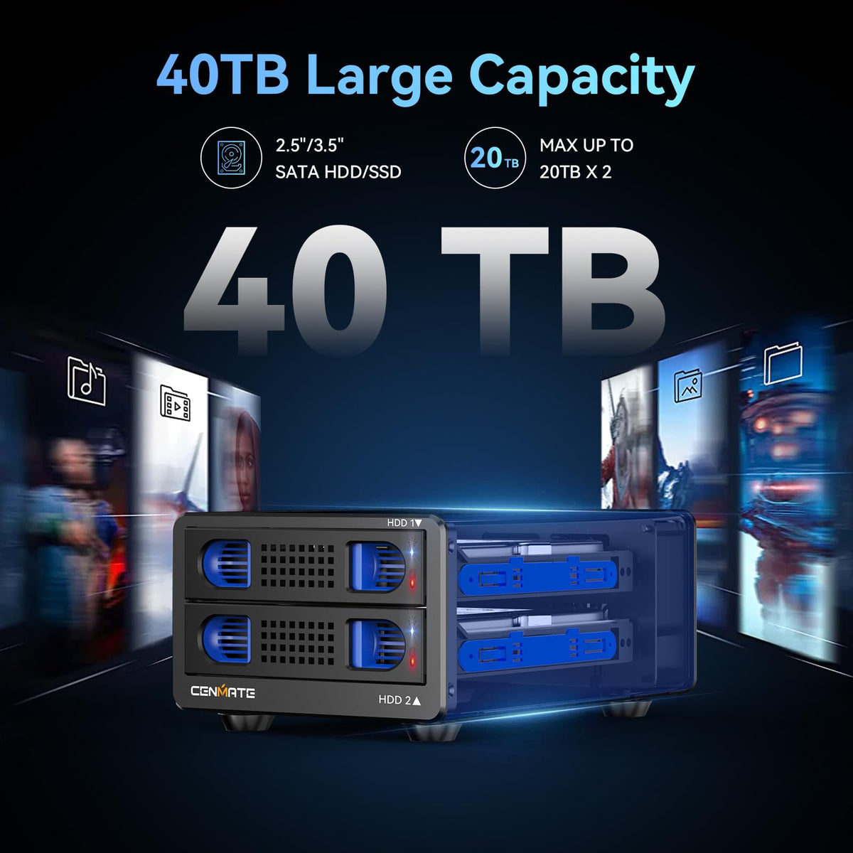 Aluminum 2 Bay Hard Drive Enclosure with Cooling Fan Y852