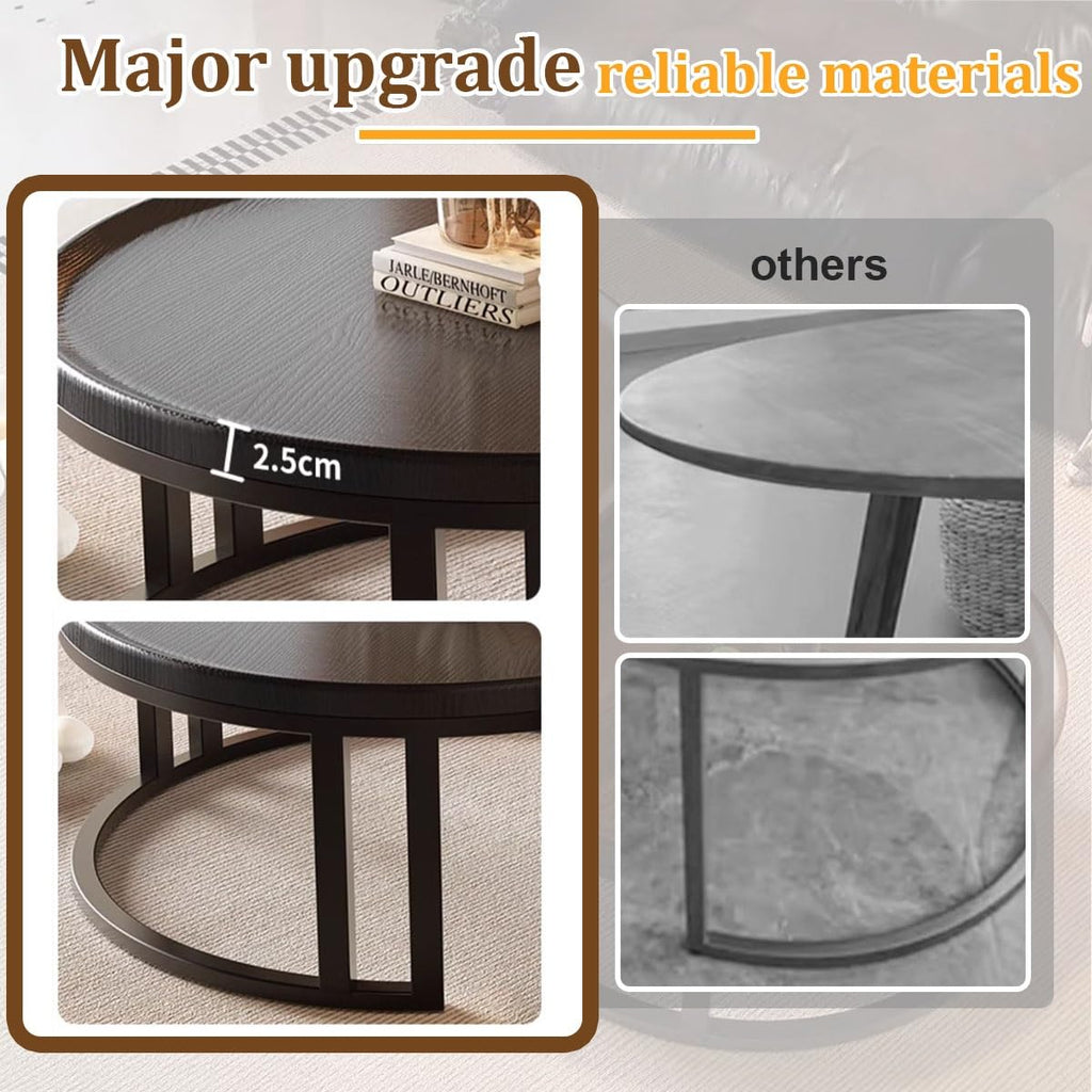 Round Nesting Coffee Tables 2-Piece Set Wood Top Metal Frame R38206