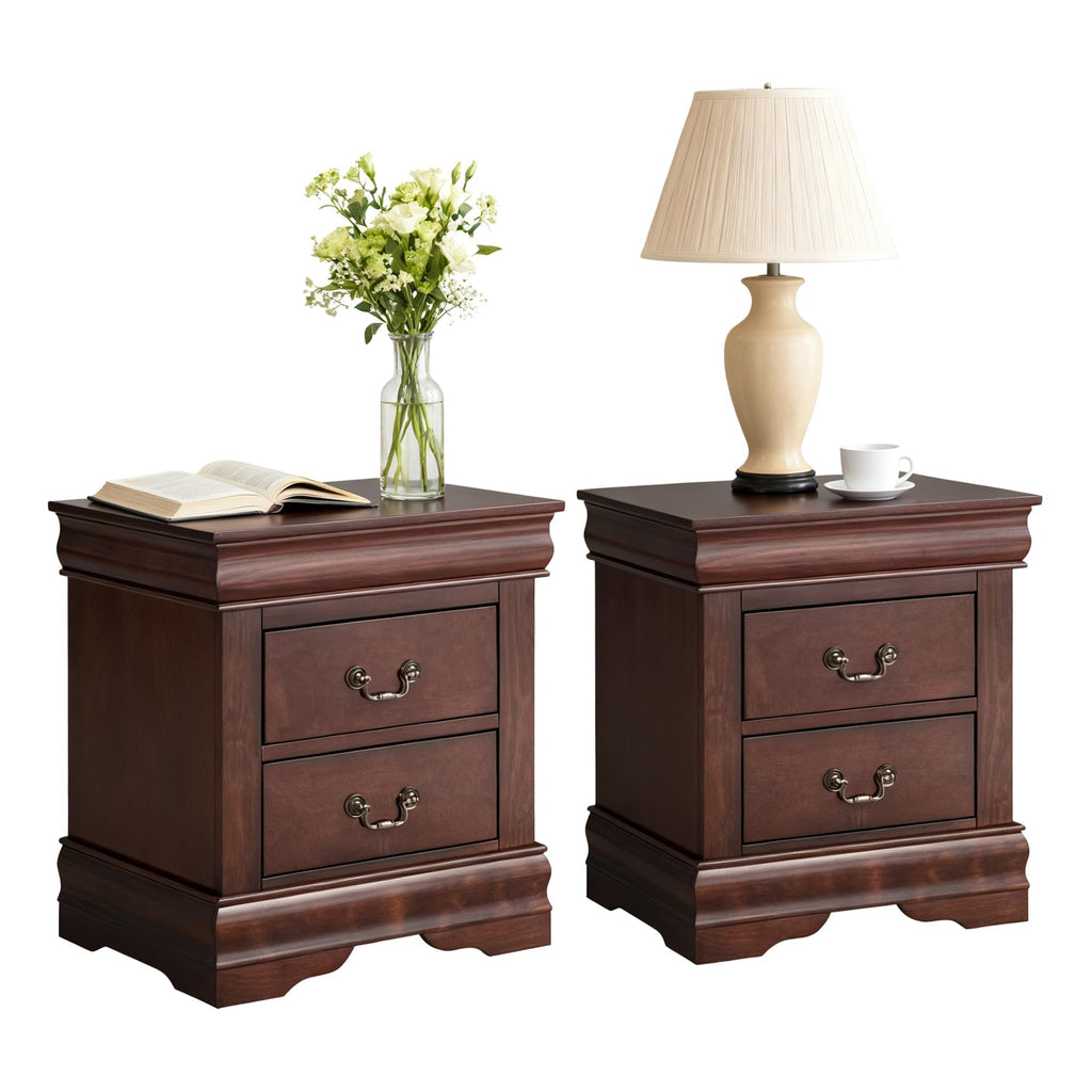 Cherry Wood Nightstand Set of 2 with 2 Drawers S358231