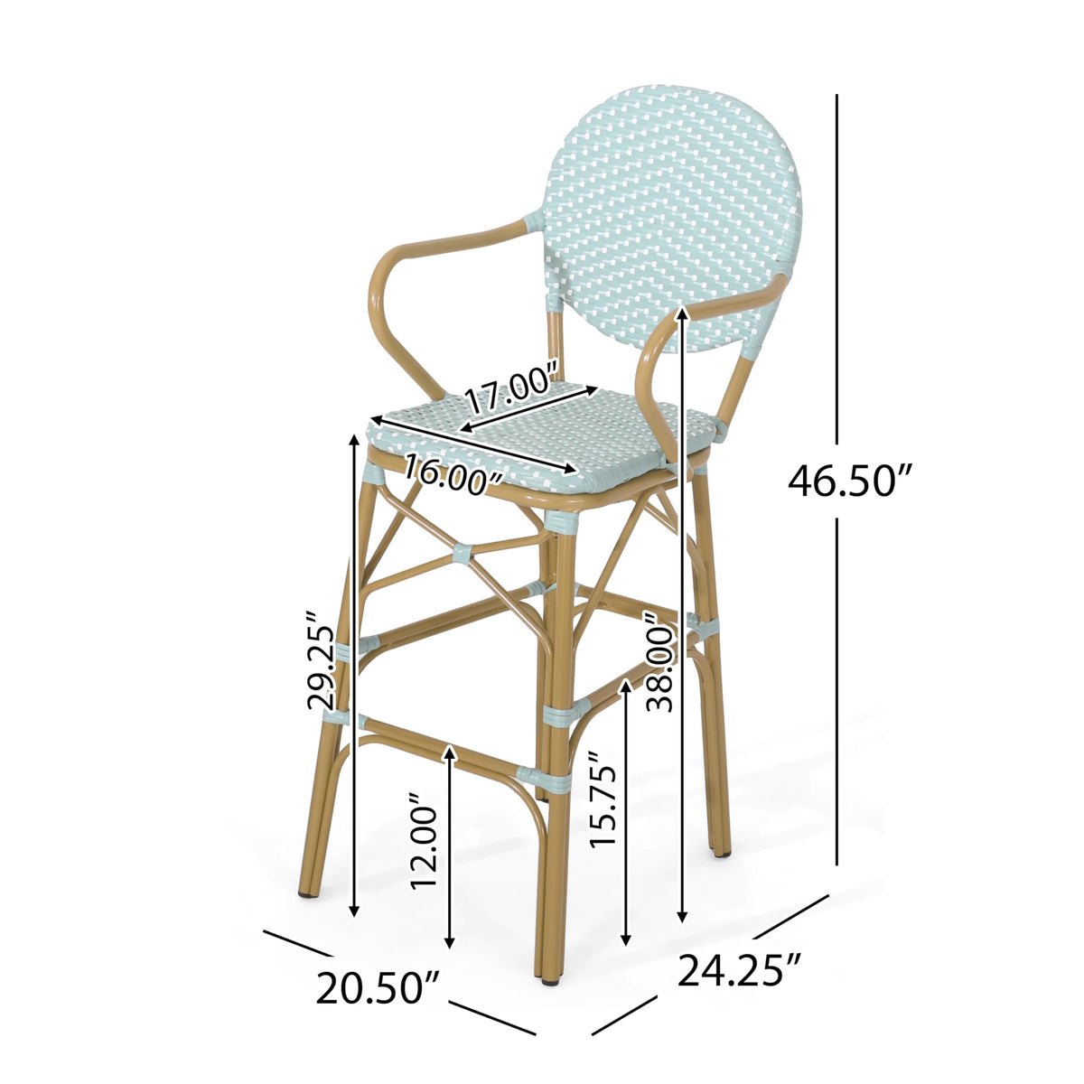Teal Bamboo Print Wicker Aluminum Bar Stools Set of 2 E66333