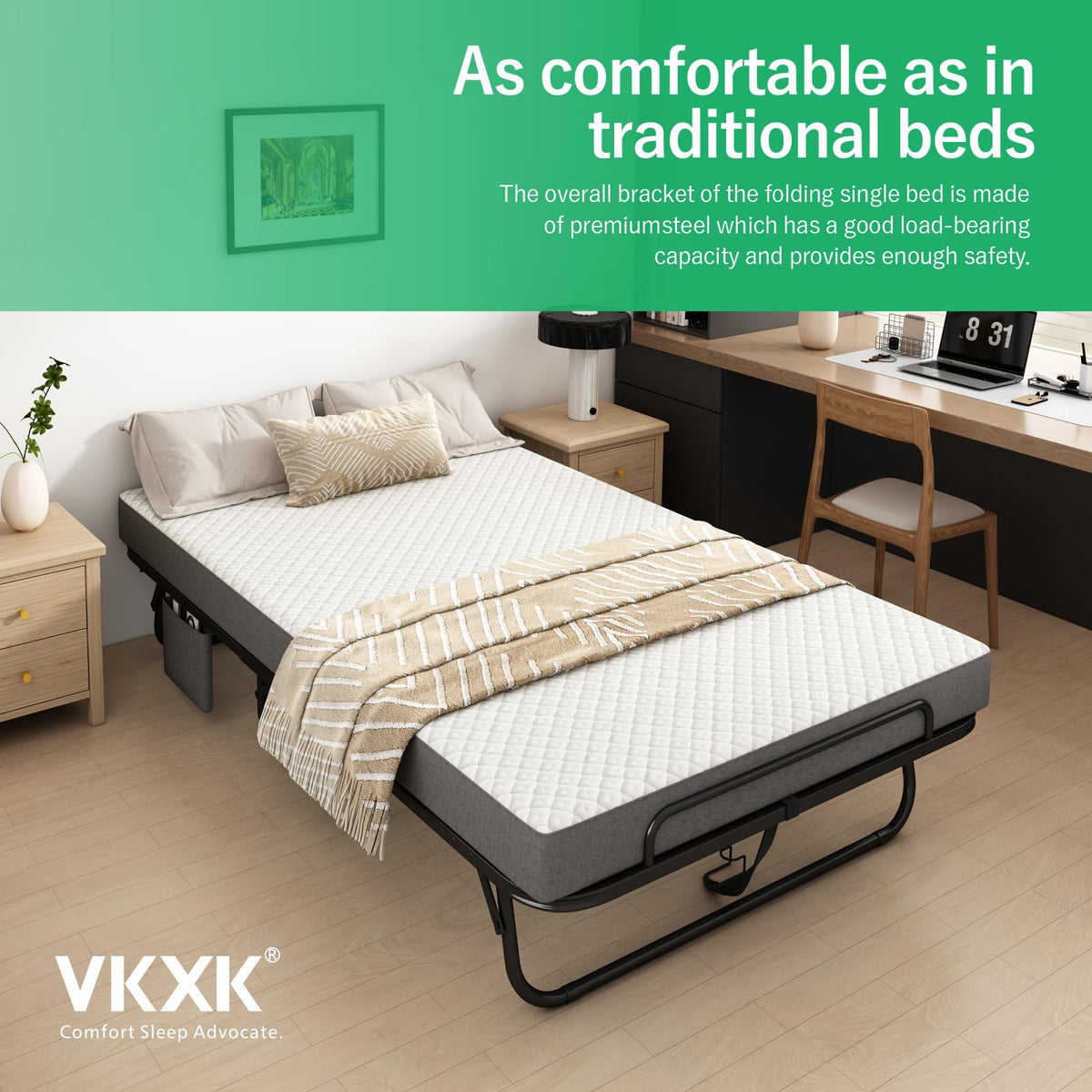 Folding Twin XL Size Bed with Memory Foam Mattress G6464