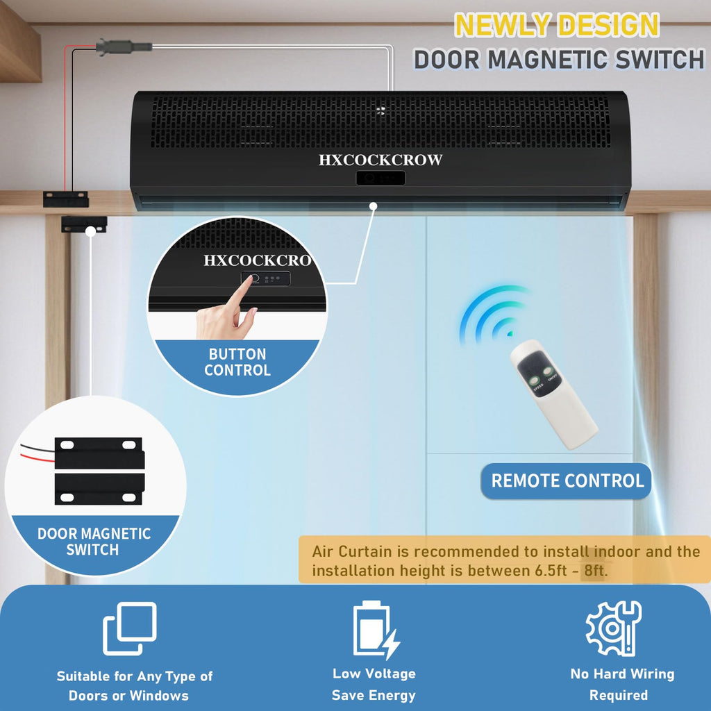 36 Inch Black Air Curtain with Door Magnetic Switch Q390048