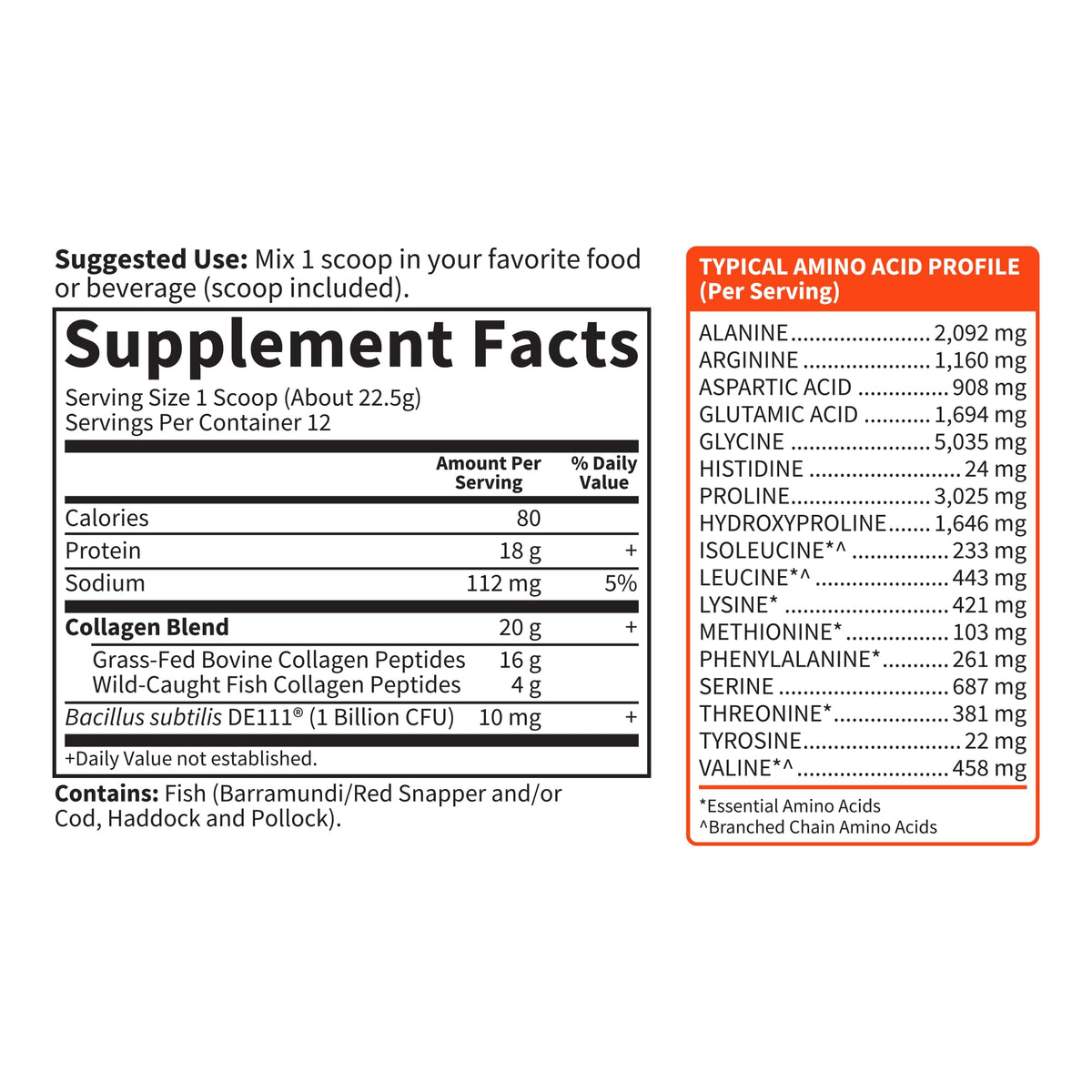 Marine & Grass-Fed Collagen Peptides Powder with Probiotics & BCAAs Unflavored B74746