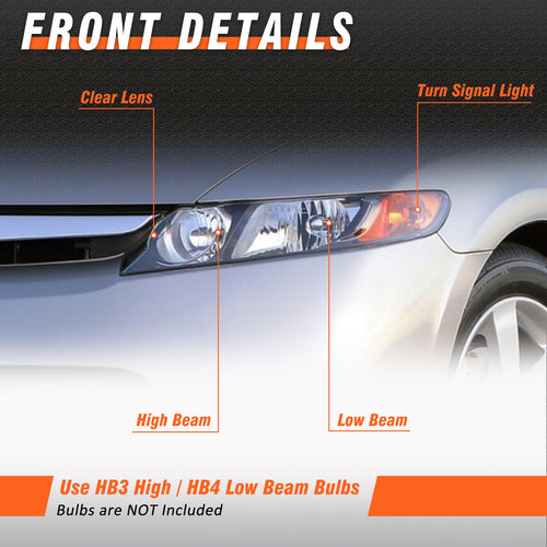 2006-2011 Honda Civic Black Clear Headlights Assembly Pair V474121