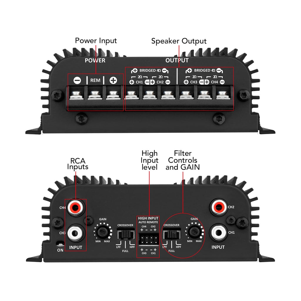 Black 2 Ohms 400W RMS 4-Channel Car Audio Amplifier E9236