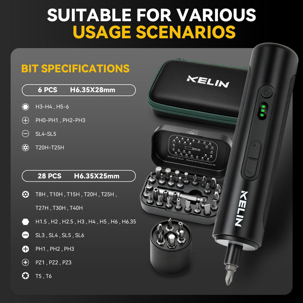 Electric Screwdriver Set 3 Torque Levels S2 Steel Bits T46921