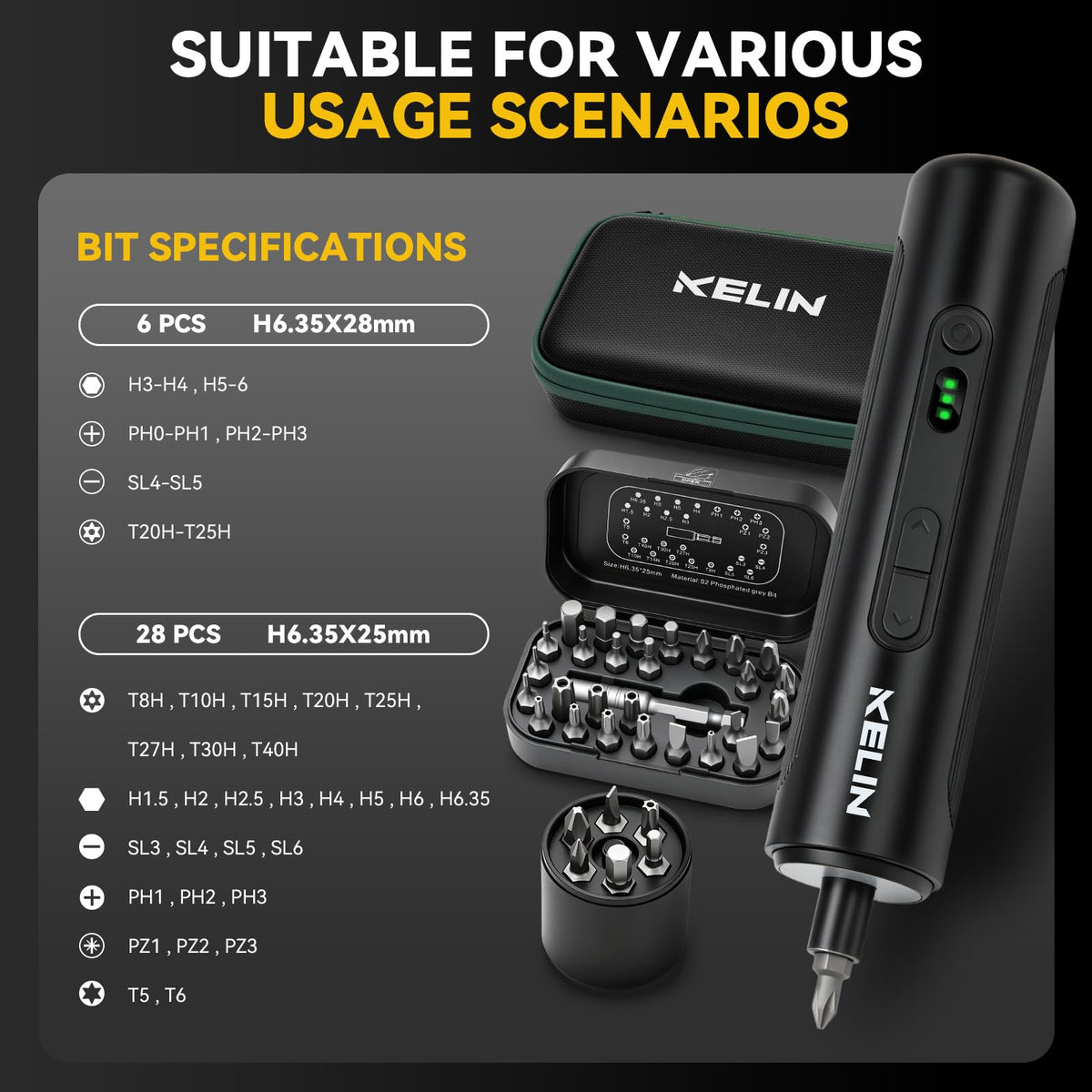 Electric Screwdriver Set 3 Torque Levels S2 Steel Bits T46921