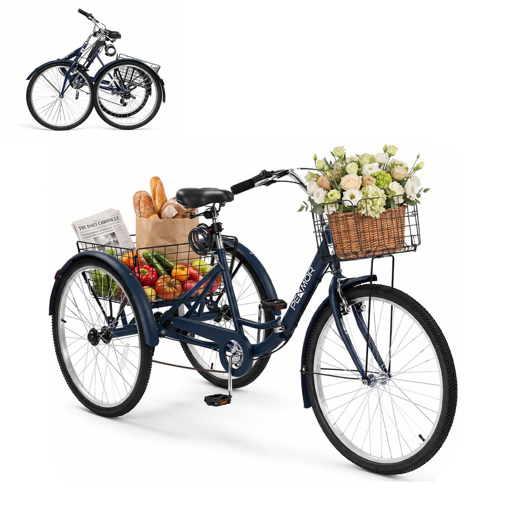 24/26 Inch 7 Speed Adult Tricycle with Folding Basket Y408
