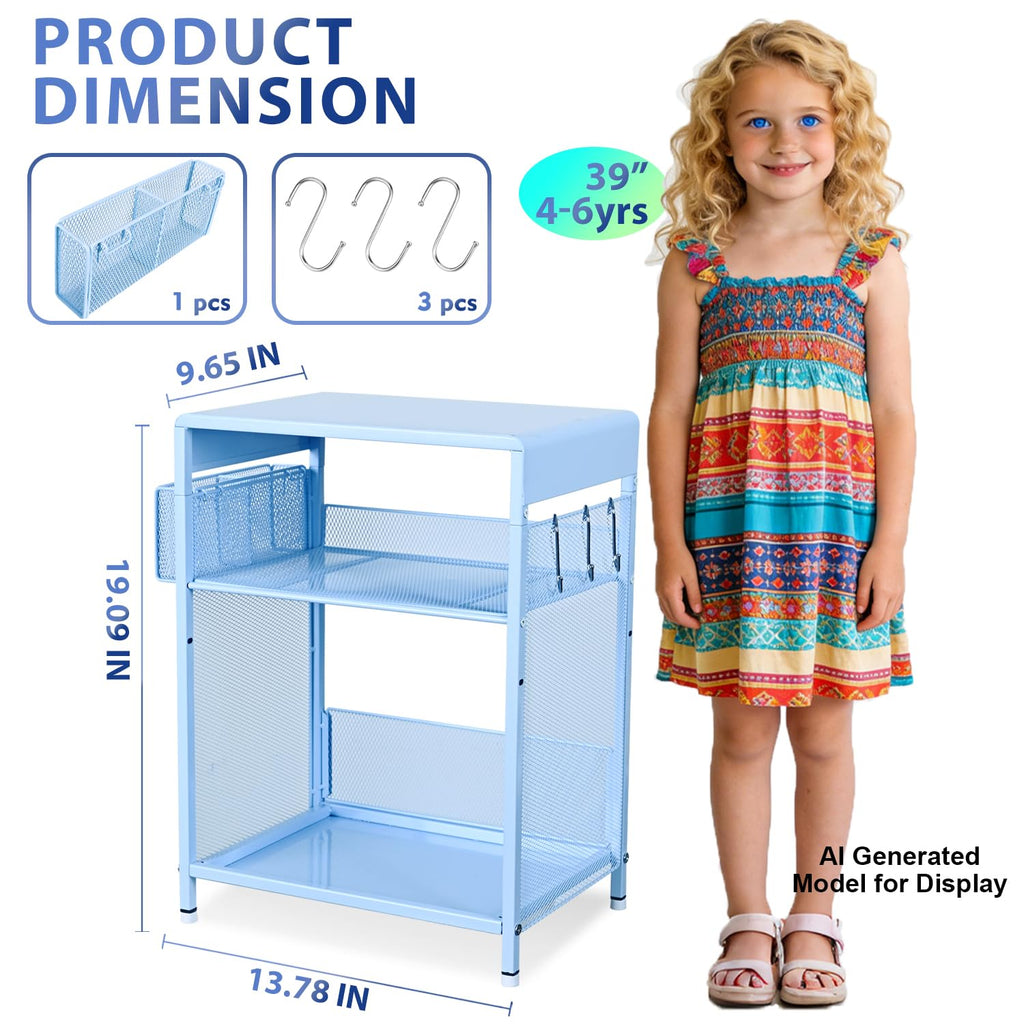 Sky Blue Kids Nightstand with Hooks and Holder H5199