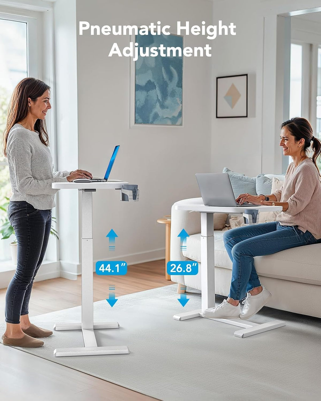 White Height-Adjustable Bedside Table with Wheels G837