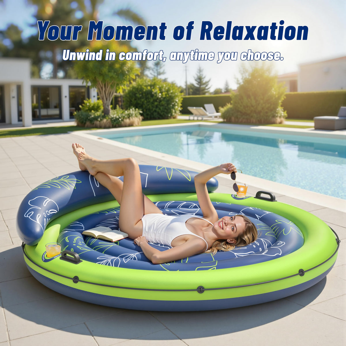 Inflatable Tanning Pool Float with Cup Holders U57017