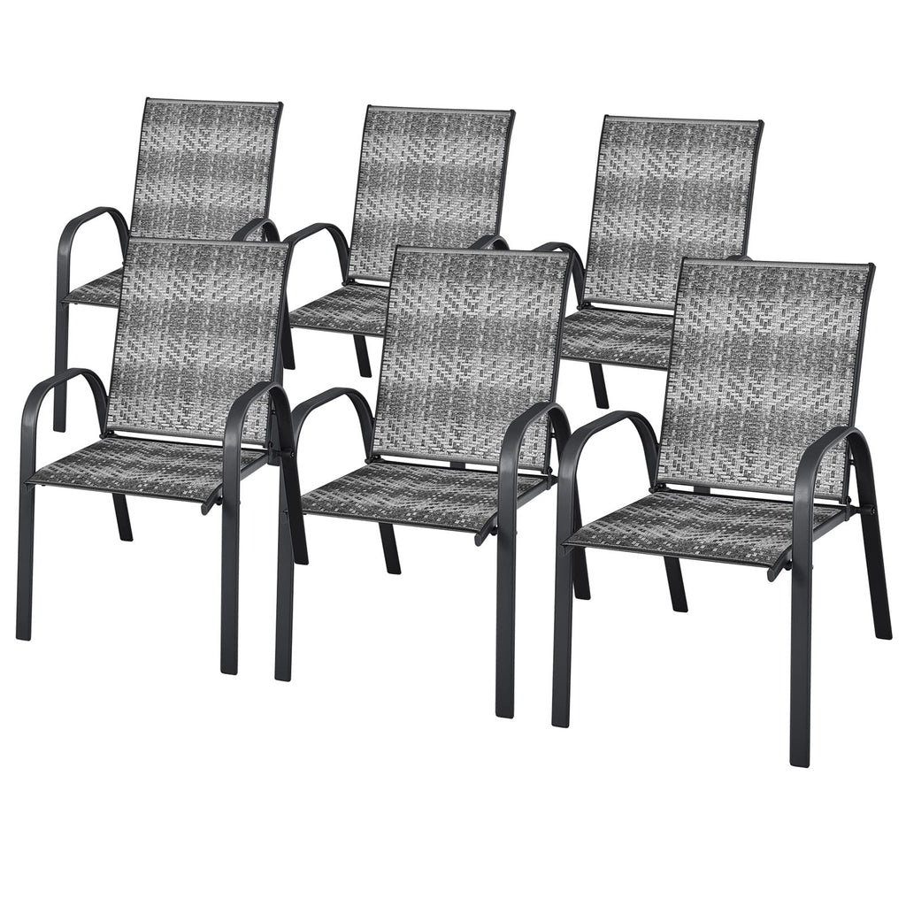 Stackable PE Wicker Patio Arm Chairs Set of 6 J229729