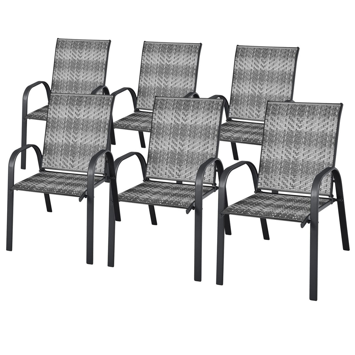 Stackable PE Wicker Patio Arm Chairs Set of 6 J229729