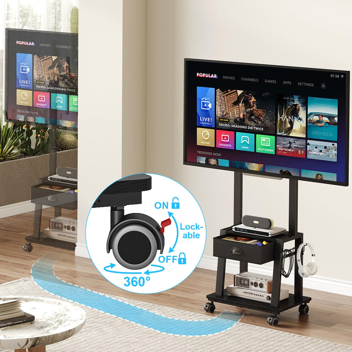 23-60 Inch Mobile TV Stand with Drawer G334