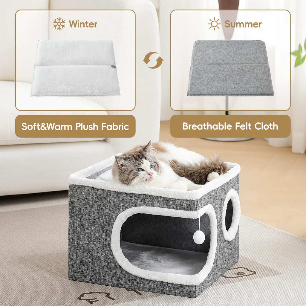 Large Covered Cat Bed Cave, Grey, 16in O96802