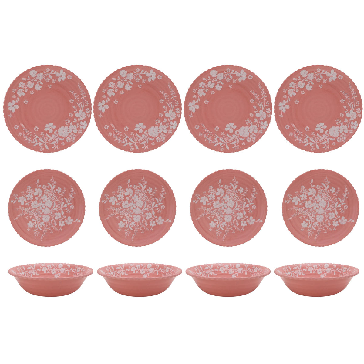 12-Piece Pink Bamboo Melamine Dinnerware Set U175961