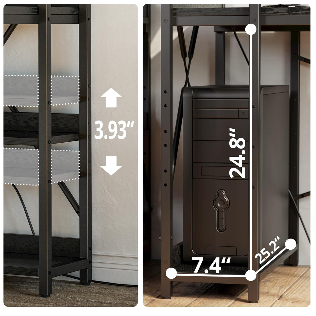 Black Computer Desk with Power Outlet and Storage Shelves Z603