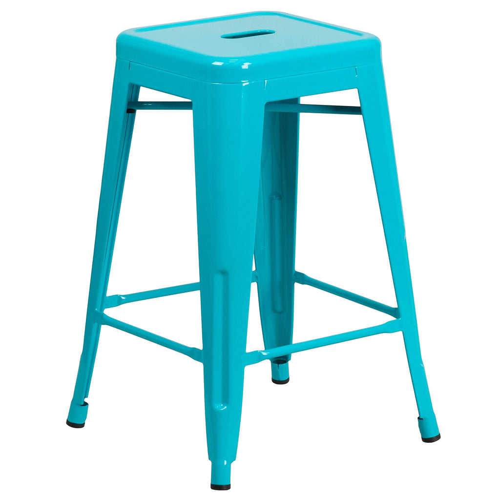 24" Teal Metal Backless Counter Height Stool A700