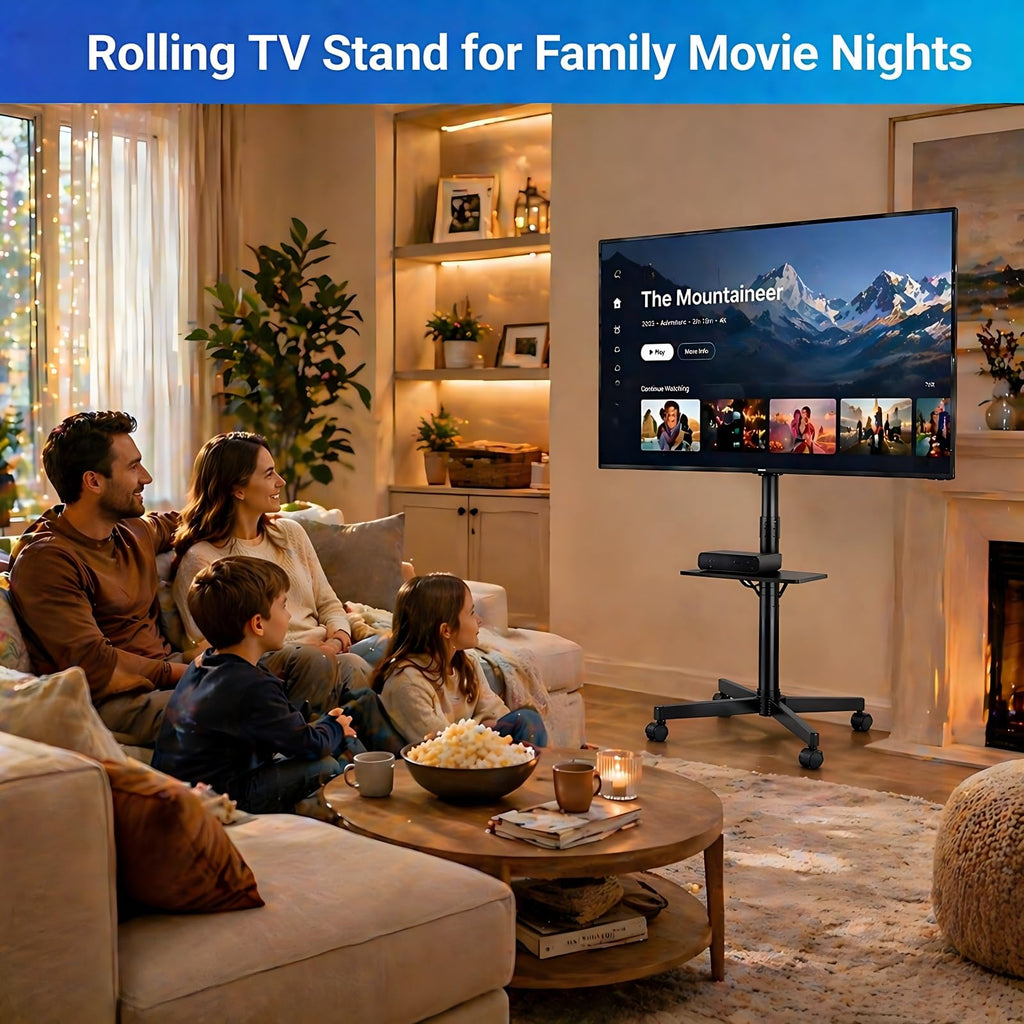 Rolling TV Stand for 14-55 Inch TV, Mobile TV Cart on Wheels, Max VESA 400x400mm, Holds 66 lbs P5756