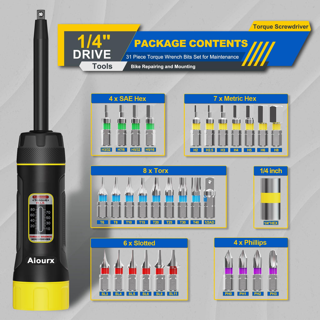 32 Piece 1/4" Drive Long Shank Torque Screwdriver Set N5716