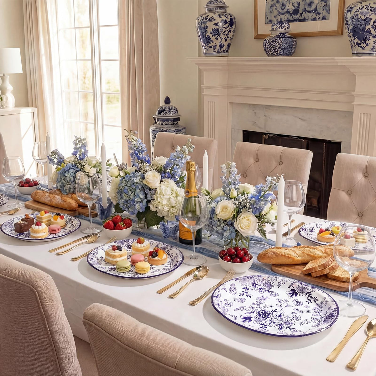50 Pack Blue Floral Disposable Paper Plates A44844