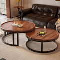Round Nesting Coffee Tables 2-Piece Set Wood Top Metal Frame R38206